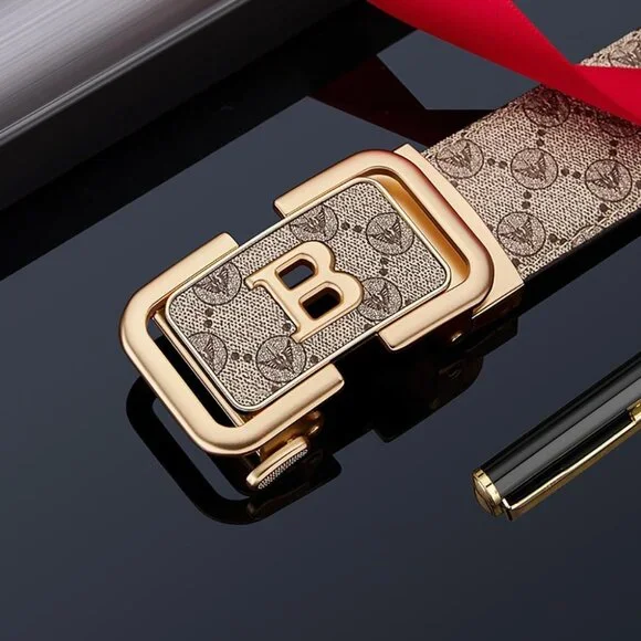 Letter B Belt for Men, Stylish Leather Ratchet Belts for Dress Casual Pants